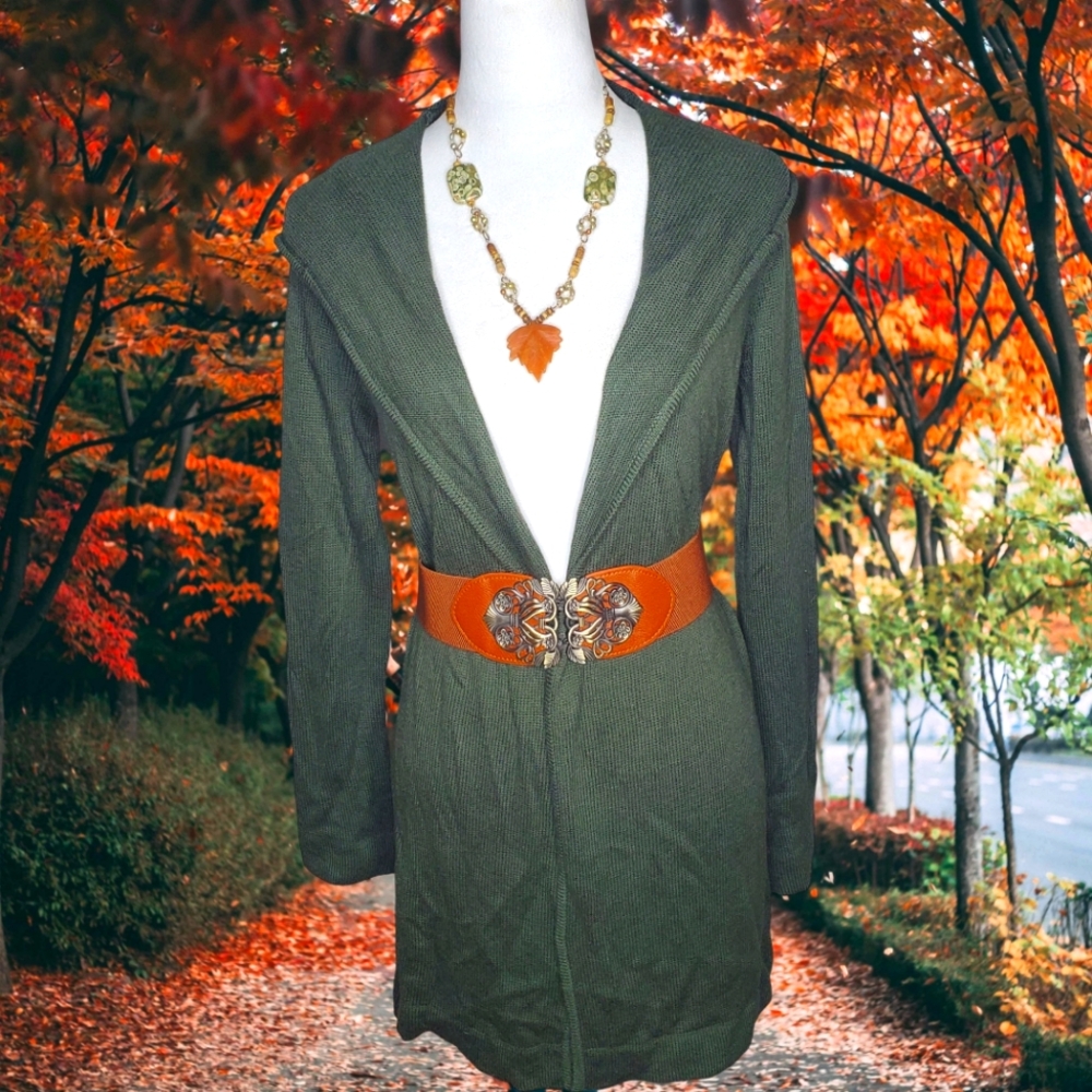Korye Pine Green Hooded Open Front Cardigan Duster